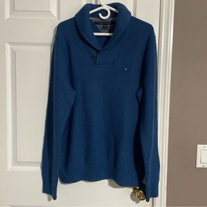 Tommy Hilfiger Cowl Neck Sweater XL Pima Cotton Merino Wool Blue Knit Pullover